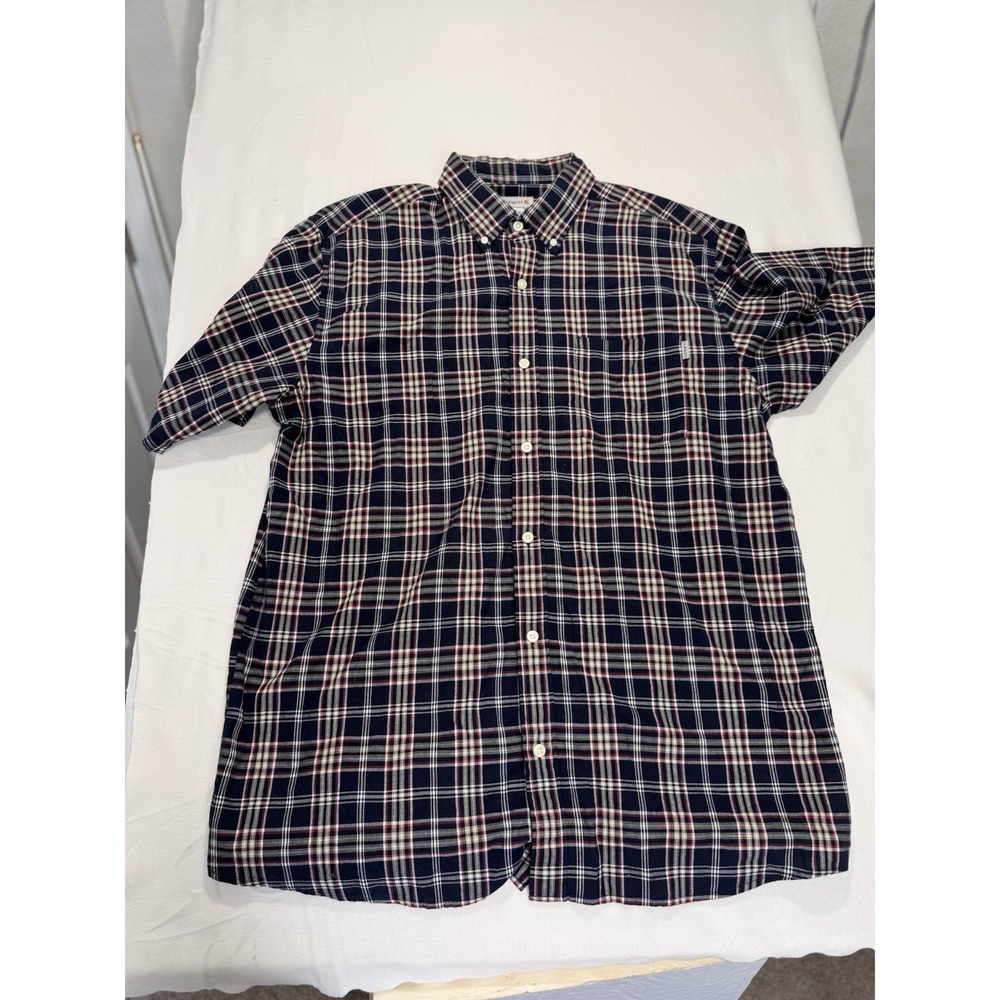 Men's Carhartt Short Sleeve Button‎ Up Size Xl 100% Cotton Plaid